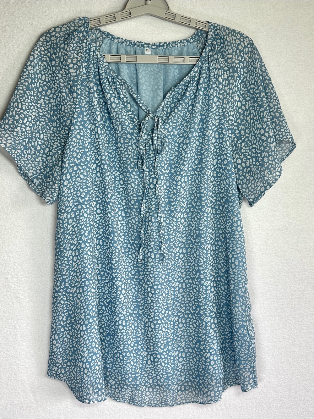 Lightweight Short Sleeve Top Womens XL Blue Flowy Pullover Tie Lined Unbranded